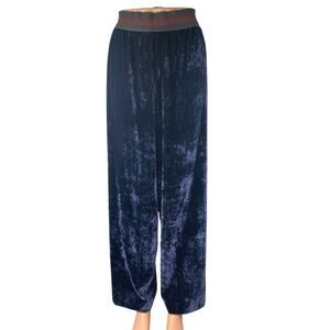 NEW Flo Navy Blue High Waisted Velvet Velour Wide Leg Trousers Pants Size US 10